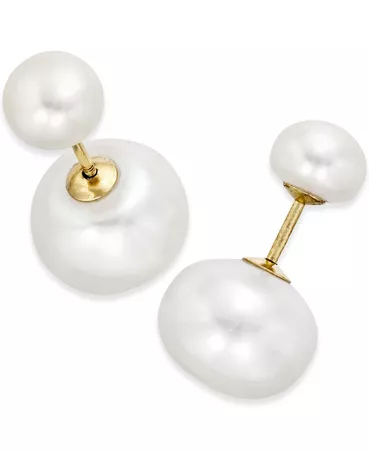 Macy's Cultured Freshwater Pearl (8mm and 11-1/2mm) Front and Back stud Earrings in 14k Gold