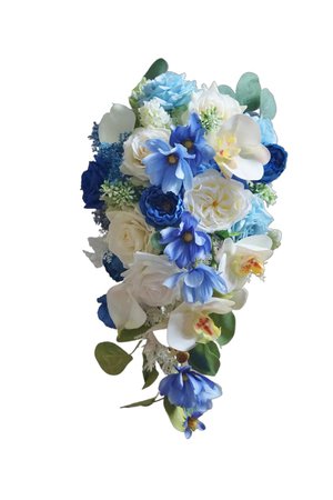 Cascade Bouquet, Silk Flower Bouquet, Bridal Bouquet, Bridesmaid Accessories, Wedding Favor, Boho Wedding, Blue Bouquet, Destination Wedding