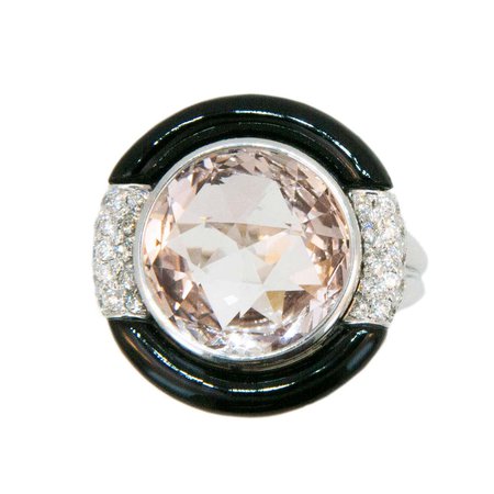 Laura Munder Morganite Black Jade Diamond White Gold Ring For Sale at 1stDibs