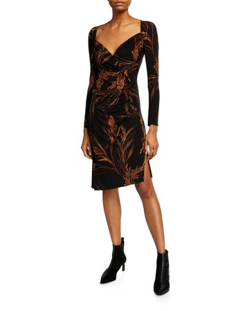 Norma Kamali Long-Sleeve Sweetheart Side-Drape Knee-Length Dress | Neiman Marcus