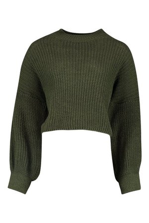 Oversized Sleeve Knitted Jumper | Boohoo UK green