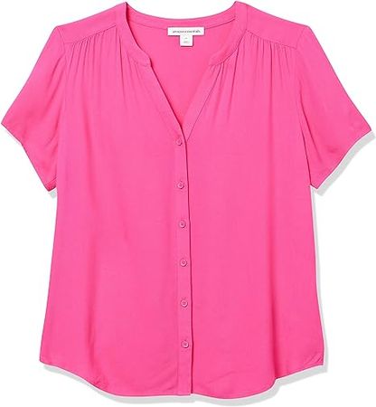 Amazon.com: Amazon Essentials Women's Short-Sleeve Woven Blouse, Bright Pink, X-Large : Clothing, Shoes & Jewelry