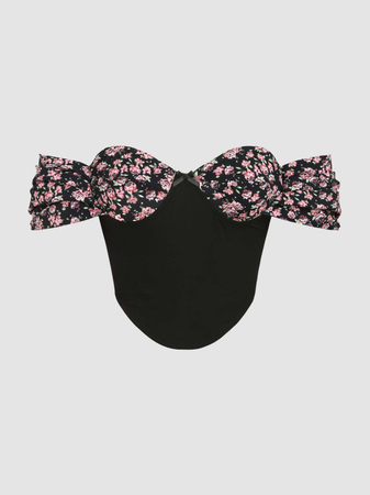 black corset top with pink flowers
