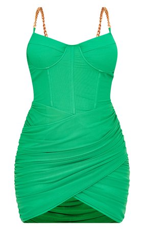 Green Corset Chain Strap Bodycon Dress | PrettyLittleThing USA