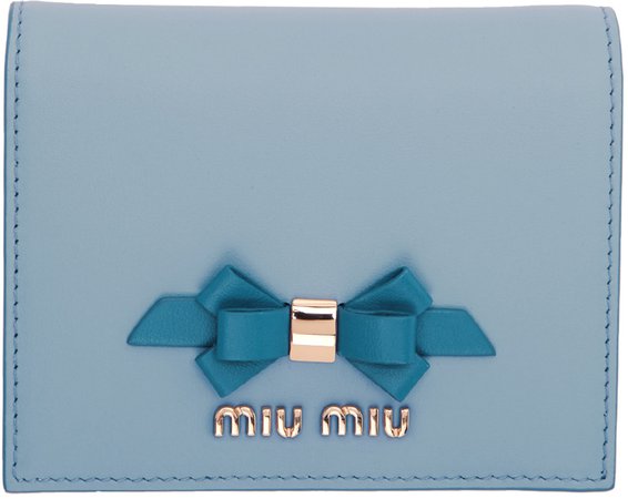 Miu Miu: Blue Bow Bifold Wallet | SSENSE