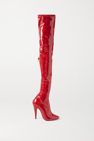 Patent-leather Over-the-knee Boots - Red