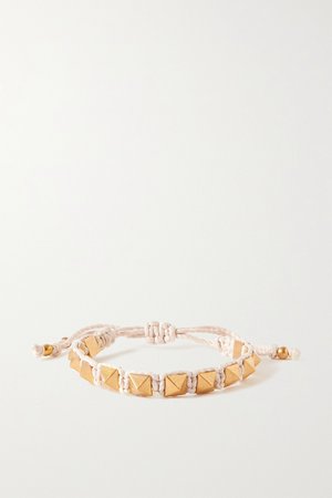 Cream Valentino Garavani Rockstud gold-tone and cotton bracelet | Valentino | NET-A-PORTER
