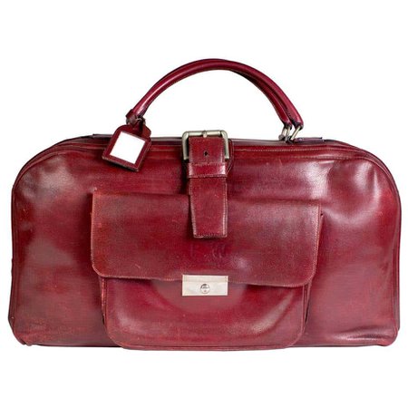 Hermes Burgundy Leather Long Travel Bag For Sale at 1stdibs