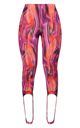 Bright Pink Abstract Print Slinky Stirrup Leggings | PrettyLittleThing USA