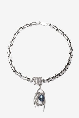 MISBHV Silver Tribal Monogram Dark Pearl Necklace