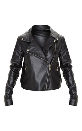 Black Pu Zipped Biker Jacket | PrettyLittleThing USA