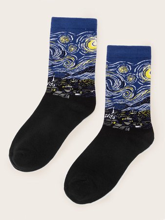 Starry Night Pattern Socks 1pair | ROMWE
