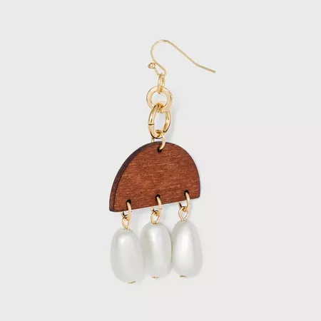 Semi-Circle Wood And Glass Pearl Drop Earrings - A New Day™ Gold : Target