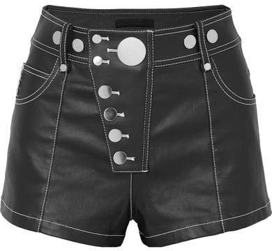 Embellished Coated-denim Shorts - Black