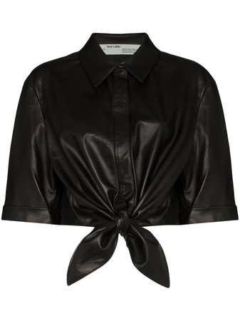 Off-White Cropped Tied Leather Shirt - Farfetch
