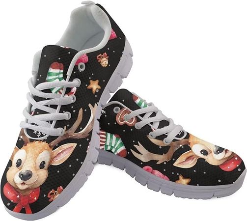 Amazon.com | Coloranimal Womens Christmas Walking Shoes Funny Reindeer Christmas Running Sneakers Candy Cane Xmas Slip On Shoes Lightweight Breathable Mesh Casual Foowear | Road Running
