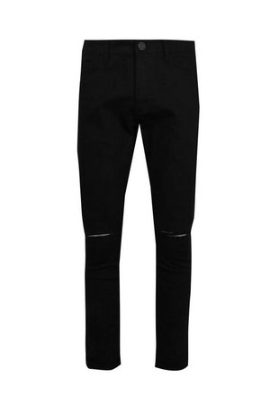 Black Stretch Skinny Jeans With Ripped Knees | Boohoo
