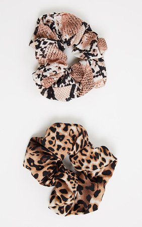 Snake And Leopard Scrunchie Two Pack | PrettyLittleThing