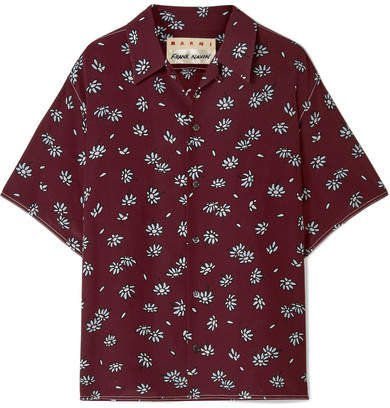 Floral-print Silk-crepe Shirt - Burgundy