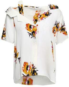 Cutout Floral-print Silk-crepe Shirt
