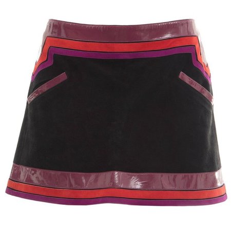 Gucci Black Suede Skirt Purple Patent Leather Red Purple Suede Trim,Spring 2007