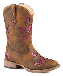 Roper Vintage Brown & Pink Cutout Vamp Cowboy Boot - Girls | Zulily