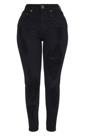 Shape Black Extreme Rip Skinny Jeans | PrettyLittleThing