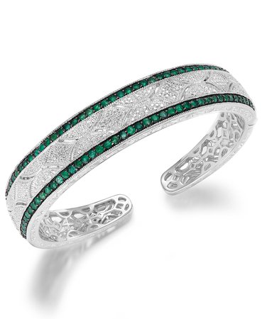Macy's Sterling Silver Emerald and Diamond Cuff Bangle Bracelet