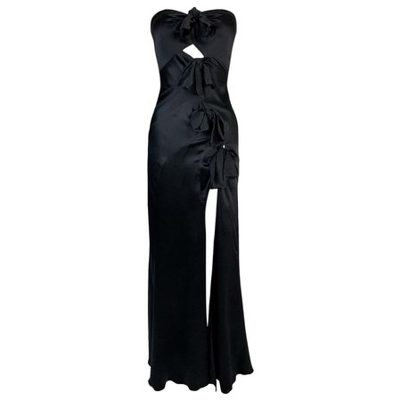 S/S 2003 Christian Dior John Galliano Cut-Out Bows Strapless High Slit Dress For Sale at 1stDibs