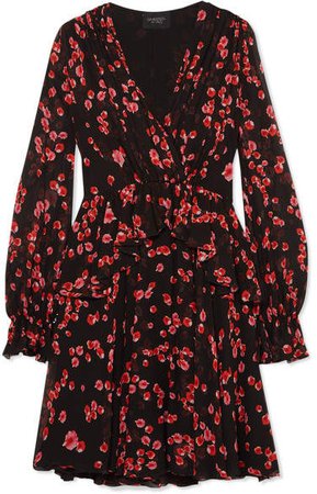 Floral-print Silk-georgette Mini Dress - Black