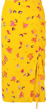 Fausto Printed Silk Crepe De Chine Midi Skirt - Yellow