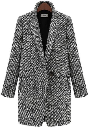Women's Long Sleeve Linen Outerwear Trench Coat Oversize Lapel One Button Fall Winter Wool Blazer Jacket(BA-S) at Amazon Women’s Clothing store