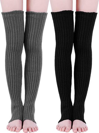 2 Pairs 27.5 Inch Long Knit Leg Warmers Over Knee Winter Leg Warmers High Footless Knee Socks for Women and Girls (Black and Dark Gray) : Amazon.co.uk: Clothing