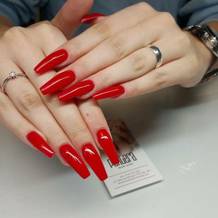 Red coffin-shaped nails