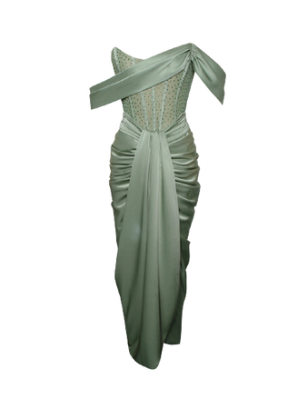 Stella Basil Off Shoulder Crystal Corset Satin Gown
$229