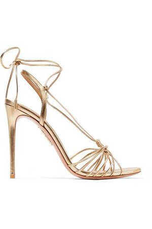 Aquazzura | Whisper lace-up metallic leather sandals | NET-A-PORTER.COM