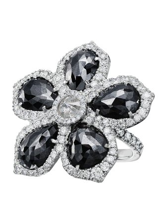 Nina Runsdorf Black Diamond Flower Ring