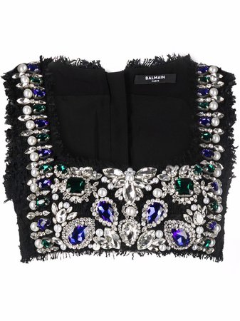 Balmain jewel-embroidered cropped top