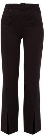 High Rise Belted Crepe Trousers - Womens - Black