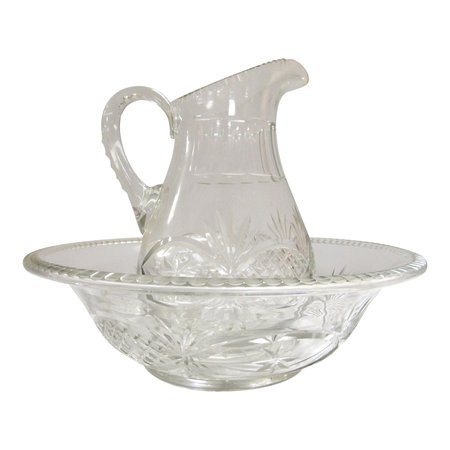1820 American Cut Glass Wash Bowl and Pitcher - Set of 2 | Chairish