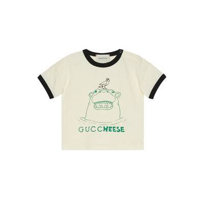 White Baby 'Guccheese' animal print T-shirt | GUCCI® US