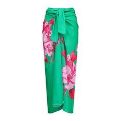 green pink floral flower sarong long wrap skirt