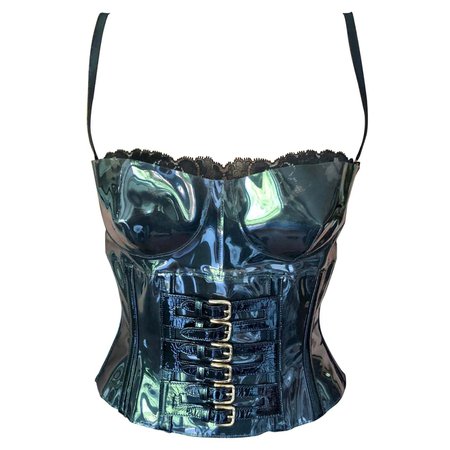 Dolce and Gabbana S/S 2007 Runway Unworn Clear PVC Buckled Black Bra Corset Top For Sale at 1stDibs