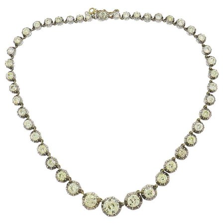Victorian Diamond Riviere Necklace Silver Rose Gold French For Sale at 1stDibs