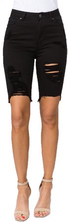 Distressed Bermuda Shorts Black