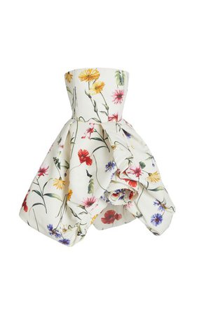 Rosette-Detailed Floral Crepe Strapless Mini Dress By Oscar De La Renta | Moda Operandi