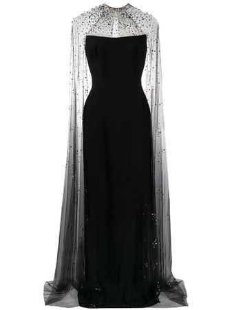 Shop black Jenny Packham Pearle embellished cape gown with Express Delivery - Farfetch