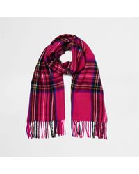 River Island Synthetic Pink Tartan Check Scarf - Lyst
