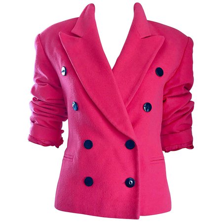 1990s ESCADA by Margaretha Ley Hot Pink Cashmere Wool Double Breasted 90s Jacket For Sale at 1stDibs