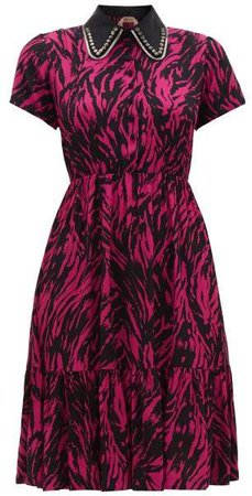 No. 21 - Embellished Collar Zebra Print Dress - Womens - Fuchsia